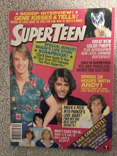 SUPER TEEN MAGAZINE 1978 KISS GENE SIMMONS POSTER ANDY GIBB LEIF GARRETT SHAUN