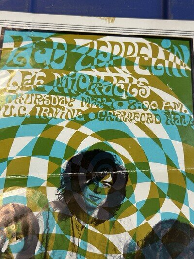 Vintage Led Zeppelin W/ Lee Michaels Concert Poster Irvine 8.25”x 12” Rough Cond