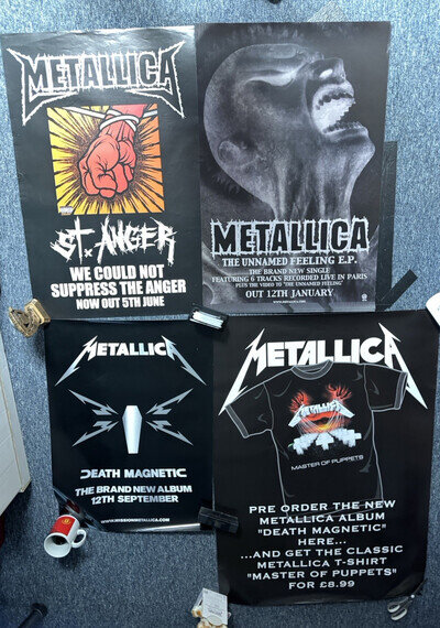 4 RARE VINTAGE BILLBOARD/RECORD STORE POSTERS - METALLICA - SOME DOUBLE SIDED