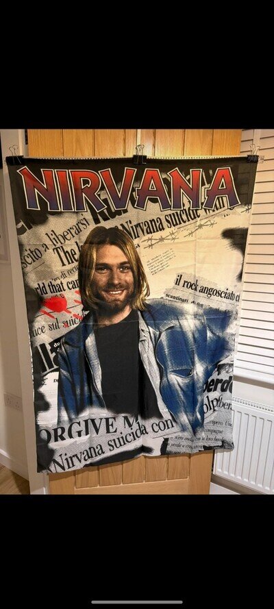 Nirvana Kurt Cobain Vintage Flag Banner Poster Wall Hanging 90s Grunge Music Art