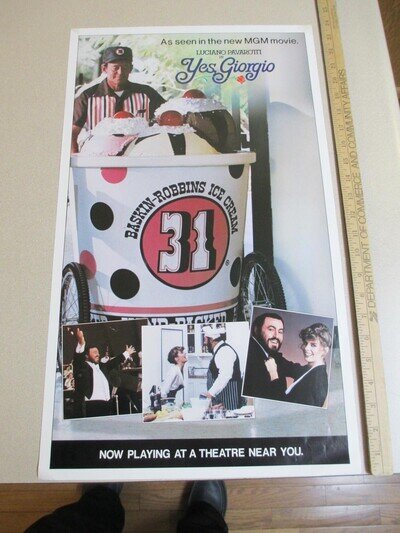 Baskin Robbins ice cream 1982 YES GIORGIO Luciano Pavarotti movie poster sign