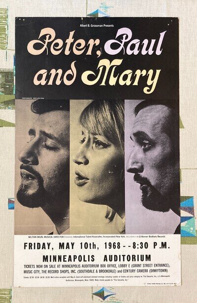 Peter, Paul & Mary Original 1968 Poster Minneapolis Minnesota