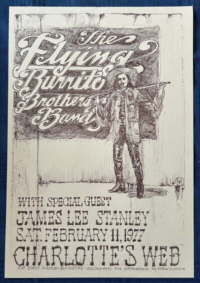 FLYING BURRITO BROTHERS Paper Poster. Charlotte’s Web, Rockford. 1977