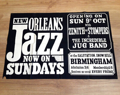 VINTAGE Jazz POSTER (1960s) Rare Original Jazz Poster from Salutation Birmingham
