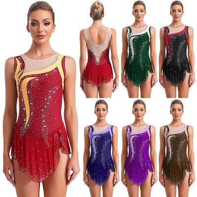 UK Womens Shiny Lyrical Contemporary Dance Costume Sleeveless Leotard Dancewear