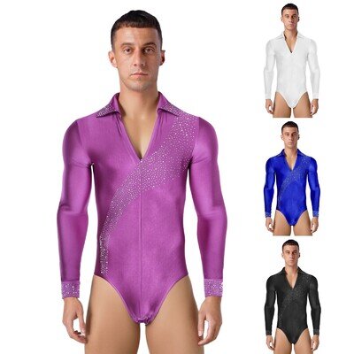 Men's Latin Dance Leotard Shiny Bodysuit Cha Cha Salsa Tango Ballroom Dancewear