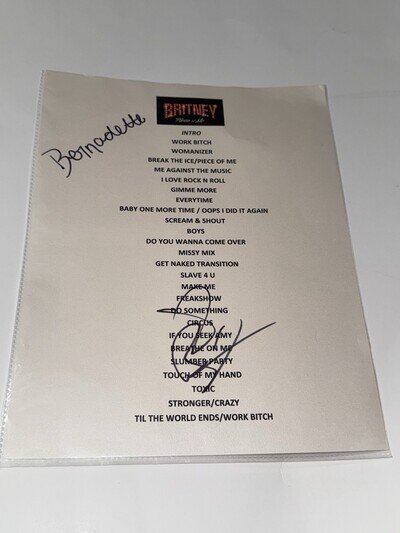 Britney Spears SIGNED Piece Of Me Setlist Las Vegas Residency Autograph Britney!