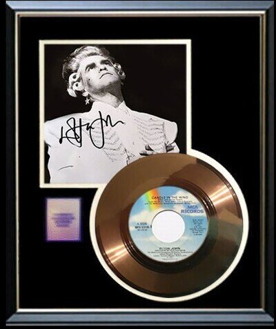 ELTON JOHN CANDLE IN THE WIND 45 RPM GOLD RECORD W-PRINTED SIGNED AUTOGRAPH RARE