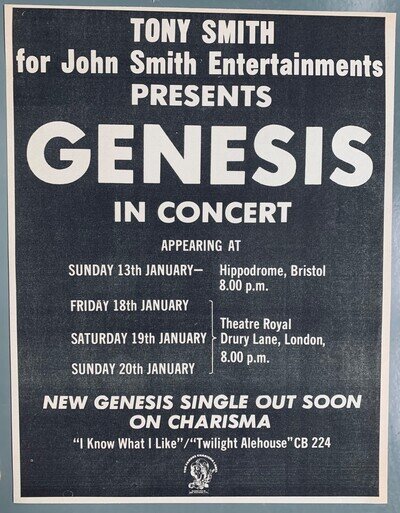 GENESIS 1974 original POSTER ADVERT UK CONCERT TOUR Charisma I KNOW WHAT I LIKE