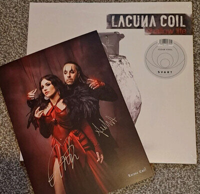 Lacuna Coil -Shallow Life Clear Vinyl Signed Card Cristina Scabbia, Andrea Ferro