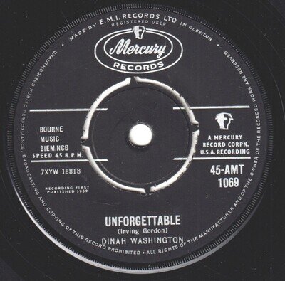 Dinah Washington Unforgettable 7" vinyl UK Mercury 1959 4 prong label design