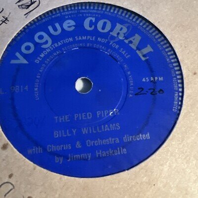 BILLY WILLIAMS THE PIED PIPER 7” Coral promo single VG+ very rare