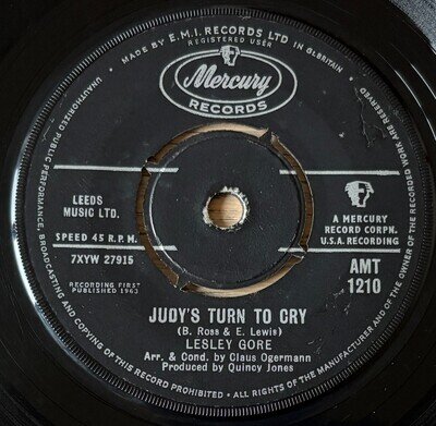 LESLEY GORE JUDY'S TURN TO CRY 7" MERCURY (1963) VG+ POP GT BRITAIN