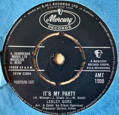 LESLEY GORE IT'S MY PARTY 7" MERCURY (1963) VG+ POP GT BRITAIN