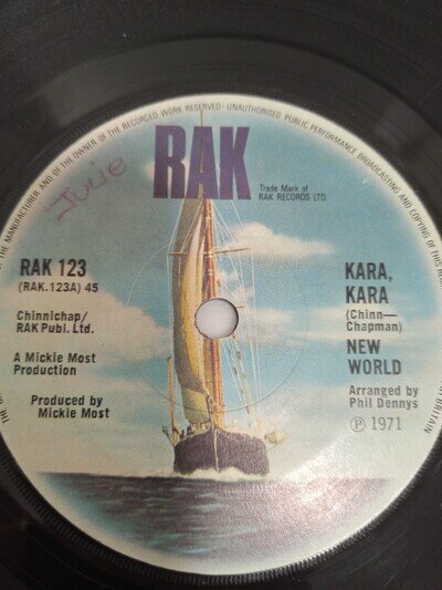 New world - Kara Kara/Lord of the dance on RAK label. Original record.