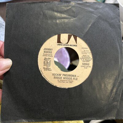 JOHNNY RIVERS - Rockin Pneumonia Boogie Woogie Flu 7” Single Vinyl 1972 50960 Vg