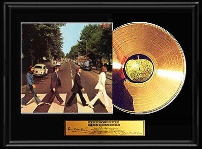 THE BEATLES ABBEY ROAD GOLD RECORD LP ALBUM W-PRINTED SIGNED AUTOGRAPHS RARE!!