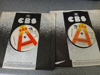 2 X EDDIE MONEY PROMOS - TWO TICKETS TO PARADISE & BABY HOLD ON - CBS