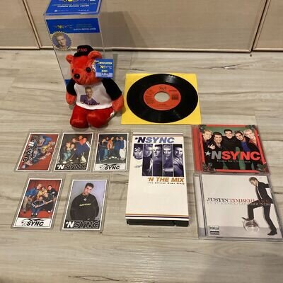 *NSYNC COLLECTORS LOT - JUSTIN TIMBERLAKE BEAR N THE MIX VHS VINYL STICKERS CDS