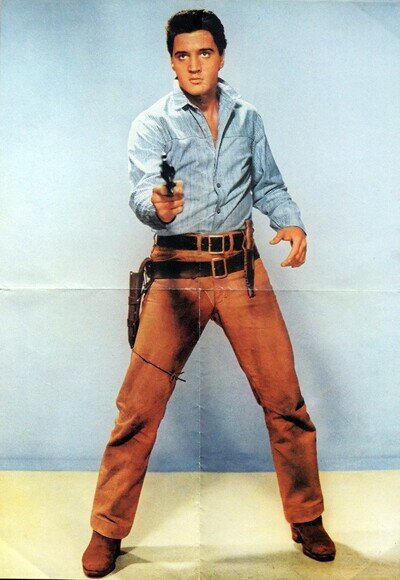 ELVIS PRESLEY POSTER . AMERICAN COWBOY WITH GUN . FLAMING STAR . 60 X 42 CM