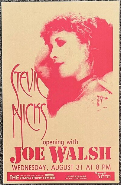 Stevie Nicks Joe Walsh 1983 Frank Erwin UT Austin Poster