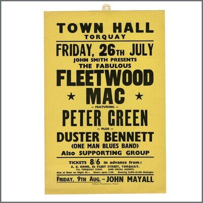 Fleetwood Mac 1968 Town Hall Torquay Concert Poster (UK)