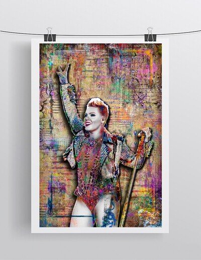 Pink Pop Art 24x36in Poster , Pink Singing Tribute Print Free Shipping US
