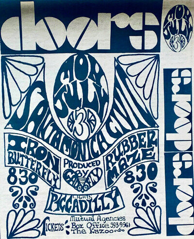 THE DOORS vintage 1967 Poster Style CONCERT ADVERT Jim Morrison SANTA MONICA CA