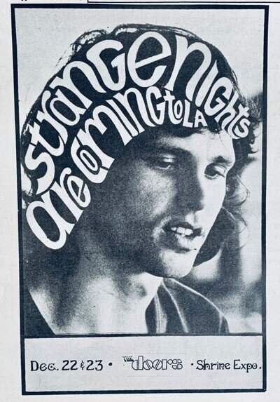 THE DOORS 1967 Poster Style CONCERT ADVERT Jim Morrison LA SHRINE Strange Nights