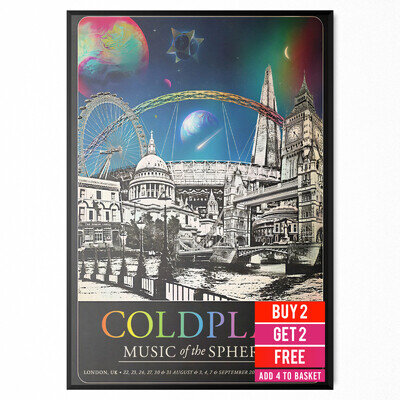 Coldplay Music Of The Spheres 2025 Poster Wembley Stadium London Tour Print