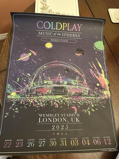 Coldplay Official Tour Merchandise Limited Edition Wembley Poster 2025