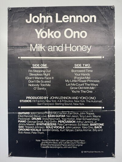 John Lennon Poster Yoko Ono Milk And Honey Original Polygram Records 1984
