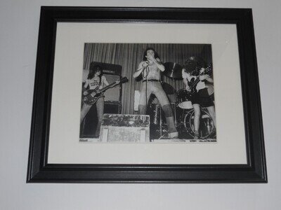 Large Framed AC/DC Bon Scott, Angus Young, Malcolm Young 1975 On Stage 24" x 20"