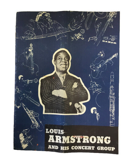 Louis Armstrong & His Concert Group Rare Blue Program Signed 7 Autograph 1950s
