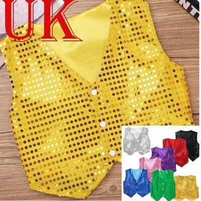 UK Boys Sequins Vest Waistcoat Hip Hop Jazz Latin Street Dance Performing Jacket