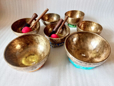 6-10" Full Moon Chakra Set of 7 Tibetan Singing Bowls Yoga Meditation