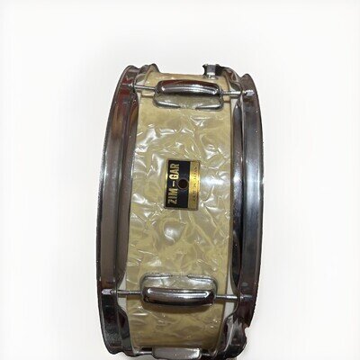 Vintage 1970s Zim-Gar Snare Drum 5.5x14 White Marine Pearl Wrap and Accessories