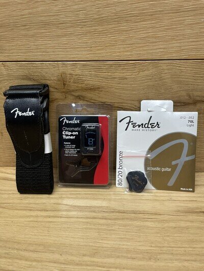 Fender Bundle - Strap - Clip on Tuner FT-004 - 70L Strings - Guitar picks - New