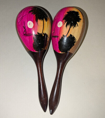 Vintage Wooden Maracas x 2 Hand Painted