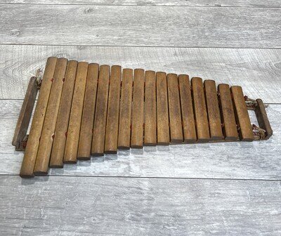 Antique Wood Xylophone Music Instrument Primitive Country Decor 25” -Estate Find
