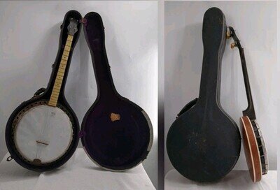 Vintage WORN Banjo Slingerland Maybell Case w Remo Weather King U.S.A. Banjo