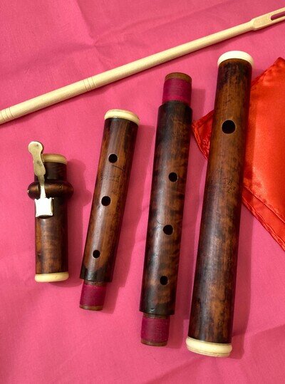 F. Riley New York-Antique Boxwood One-Key Flute with Ivory Rings-c.1846-Restored