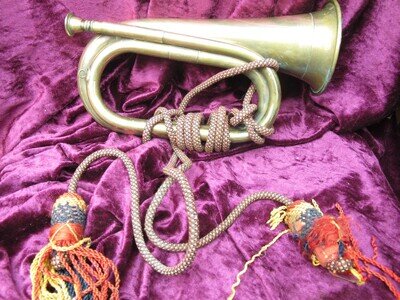Vintage Military Brass Bugle with Tatty Tassels (84)
