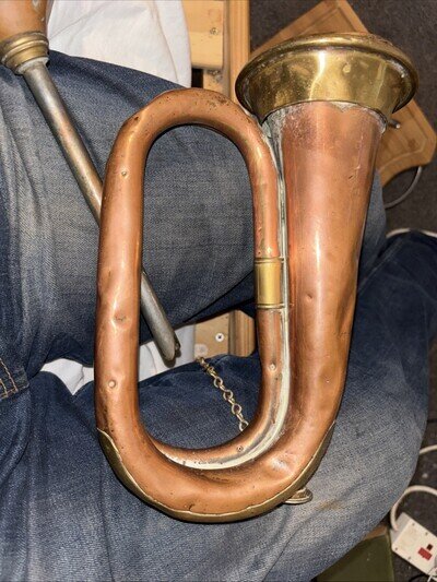 Antique Copper Bugle By Mayers And Harrison With Military Arrow For Repair