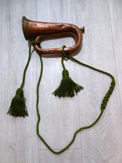Military Brass & Copper Bugle with Tassels / Shoulder Strap Vintage