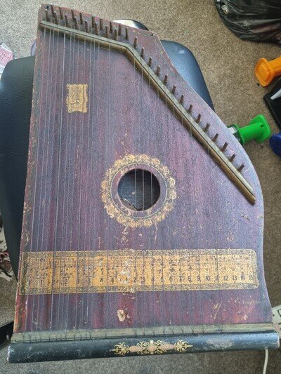 Harpeleik chord harp zither large string instrument rare old vintage