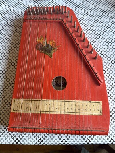 Vintage Germany Wooden Zither Skala Harp Mandolin Guitar Instrument Nds 2 String