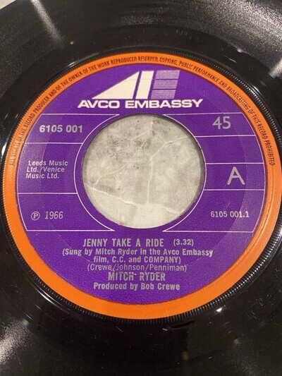 MITCH RYDER JENNY TAKE A RIDE 7" SINGLE VINYL RECORD