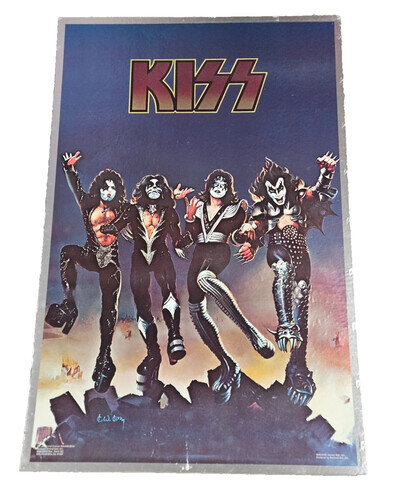 💥KISS/AUCOIN/1976-DESTROYER Foil/Mylar Poster-BOUTWELL/Gene Simmons/Ace Frehley