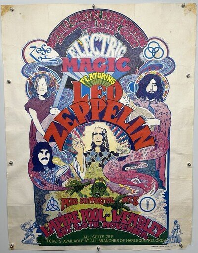 Led Zeppelin Original Poster Electric Magic Vintage Wembley Empire Pool 1971